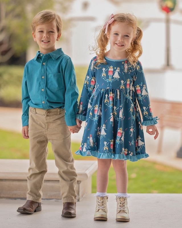 Girls Midnight Nutcracker Bow-Accent Pocket A-Line Dress