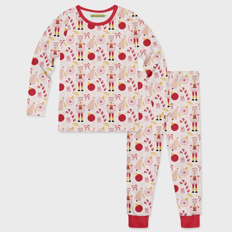 Girls Pale Pink Nutcracker Christmas Balls Pajama Set