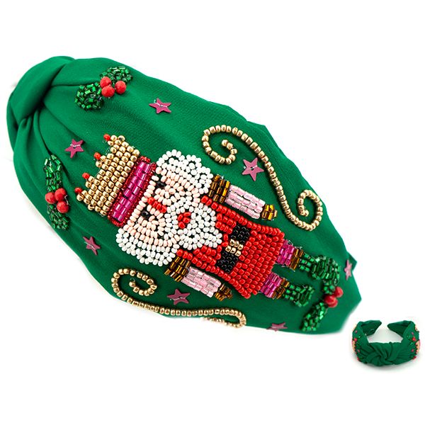 Seed Bead Mistletoe Nutcracker Christmas Headband Green