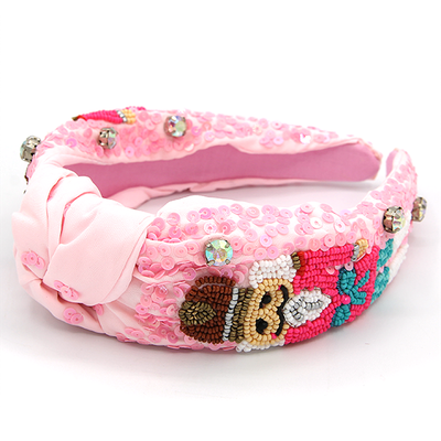 Sequin Seed Bead Nutcracker Christmas Headband Pink