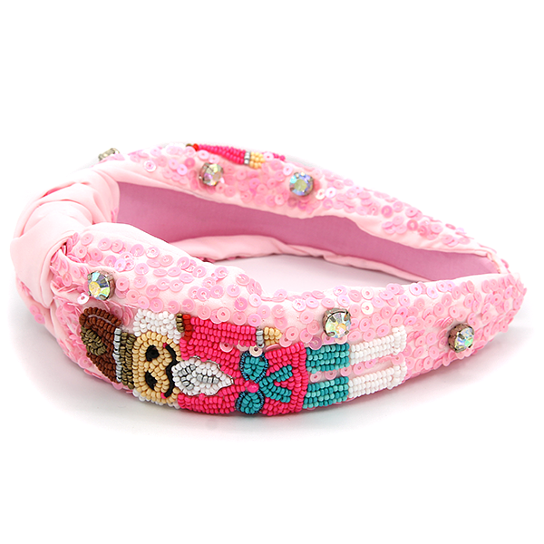 Sequin Seed Bead Nutcracker Christmas Headband Pink