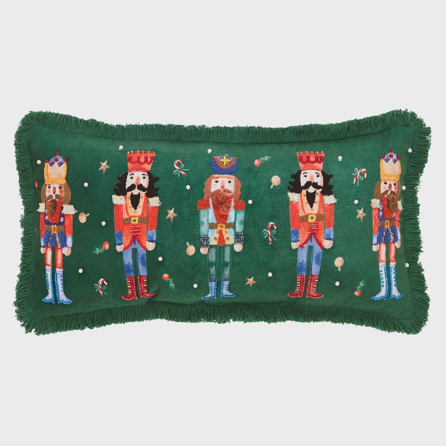 Nutcracker Green Fringed Pillow 12x24