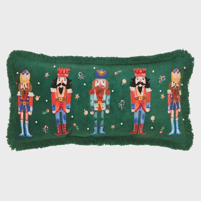 Nutcracker Green Fringed Pillow 12x24