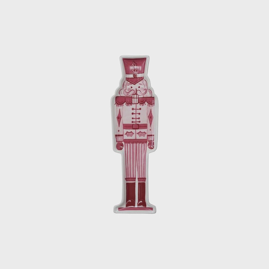 Stoneware Nutcracker Shaped Plate Tray Pink, Red &amp; White