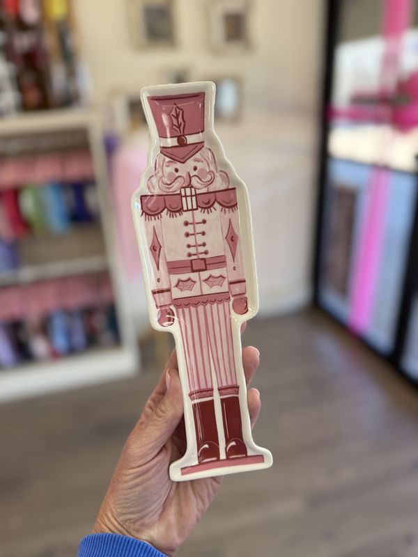 Stoneware Nutcracker Shaped Plate Tray Pink, Red &amp; White