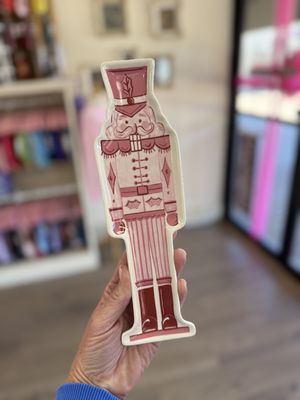 Stoneware Nutcracker Shaped Plate Tray Pink, Red & White