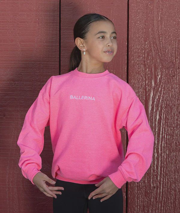 BALLERINA Embroidered Youth Sweatshirt, Color: Pink, Size: YS