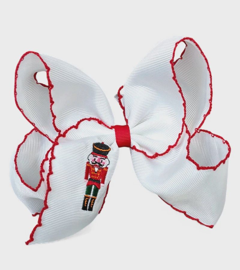 Nutcracker Embroidered Hairbow Red