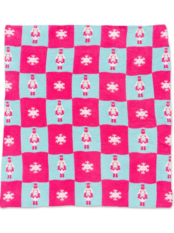 Living Royal Pink Nutcracker Snowflake Checkered Blanket BLANKET112