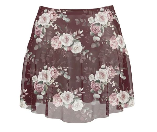 A-Line Skirt Wine Flowers