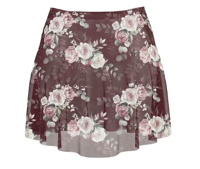 A-Line Skirt Wine Flowers