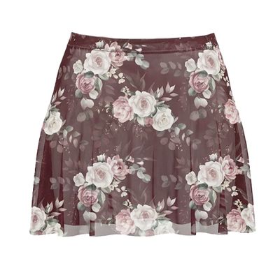 A-Line Skirt Wine Flowers