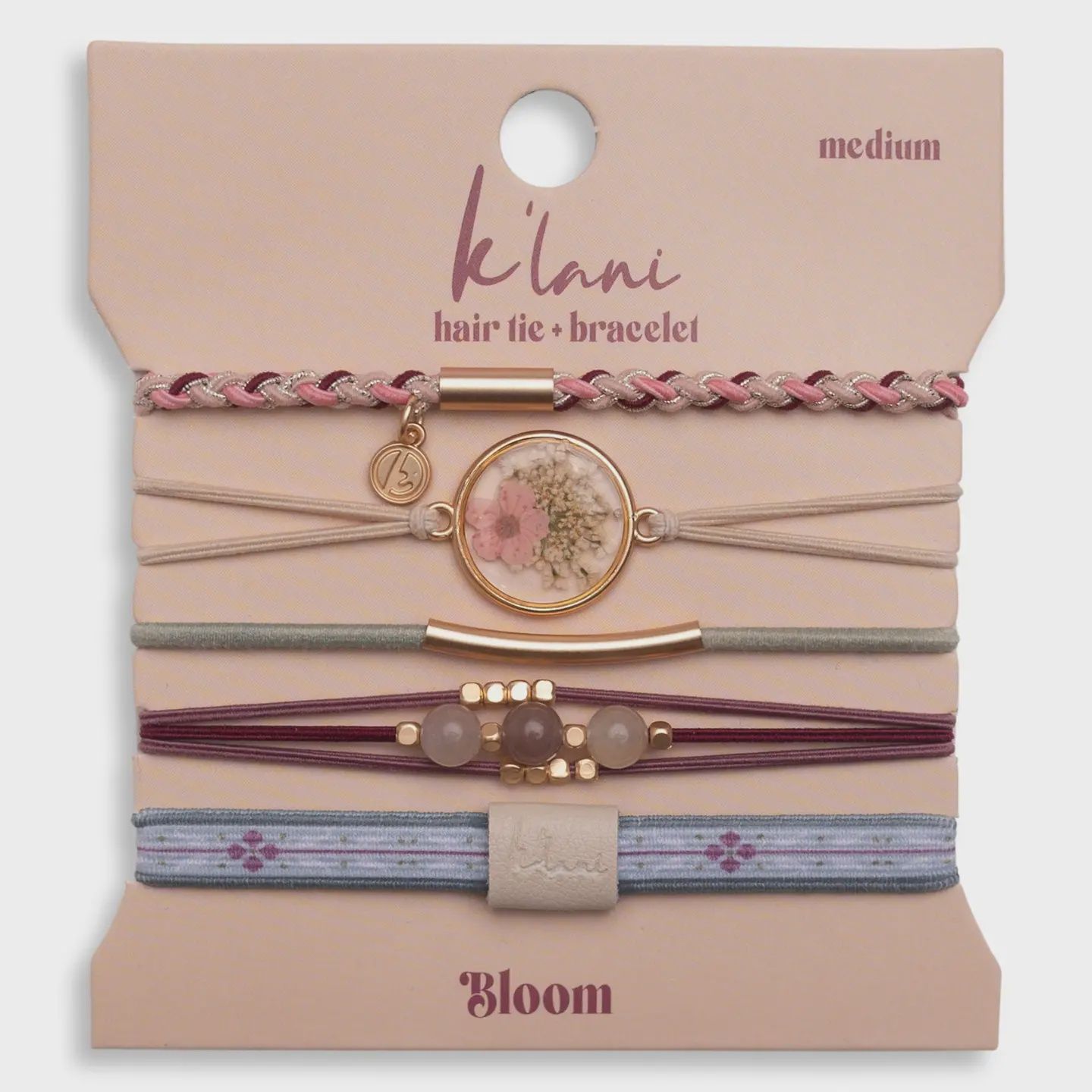 "Bloom" Maroon and Pink with Pressed Flowers Hair Tie Bracelets