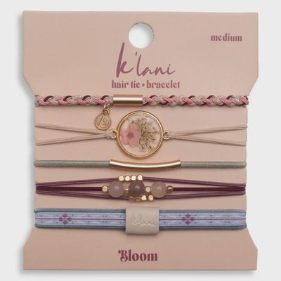 "Bloom" Maroon and Pink with Pressed Flowers Hair Tie Bracelets