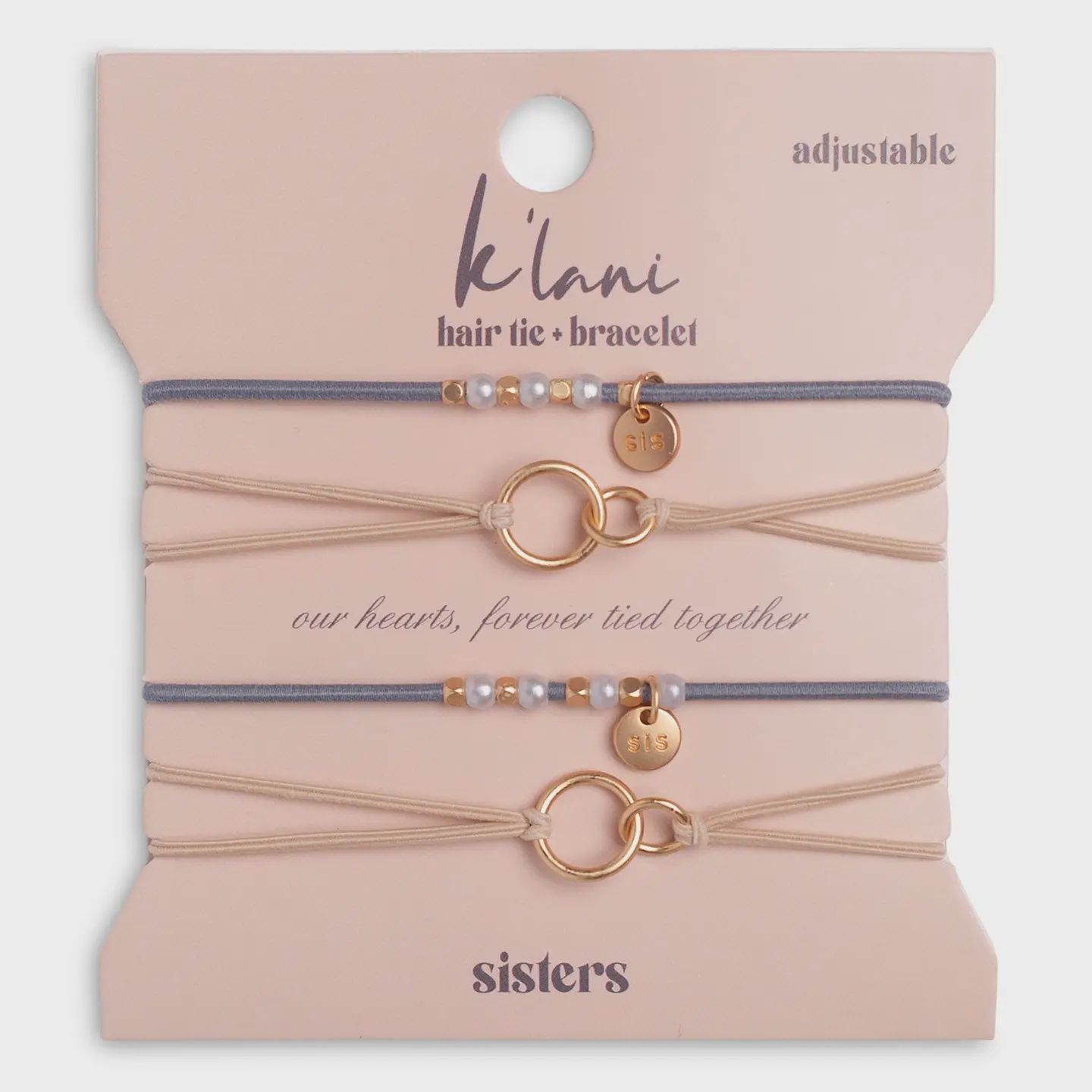 "Sisters" Gold and Pearl Shareable Hair Tie Bracelet Set