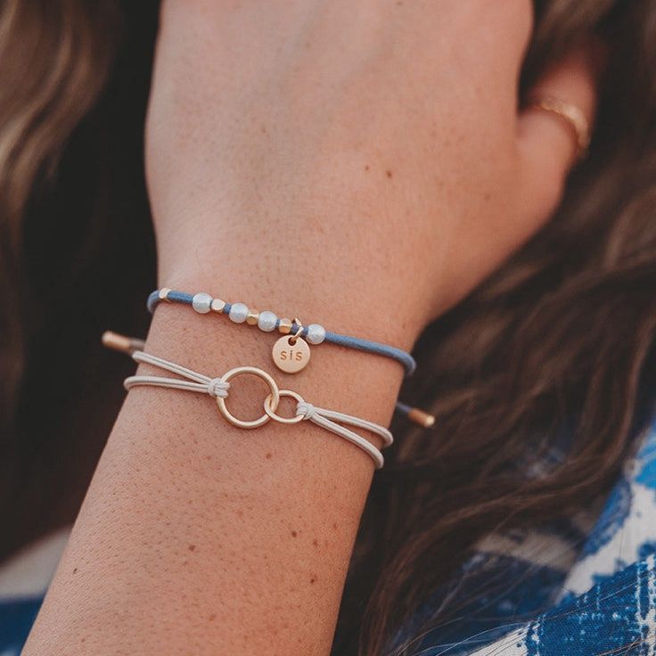 "Sisters" Gold and Pearl Shareable Hair Tie Bracelet Set