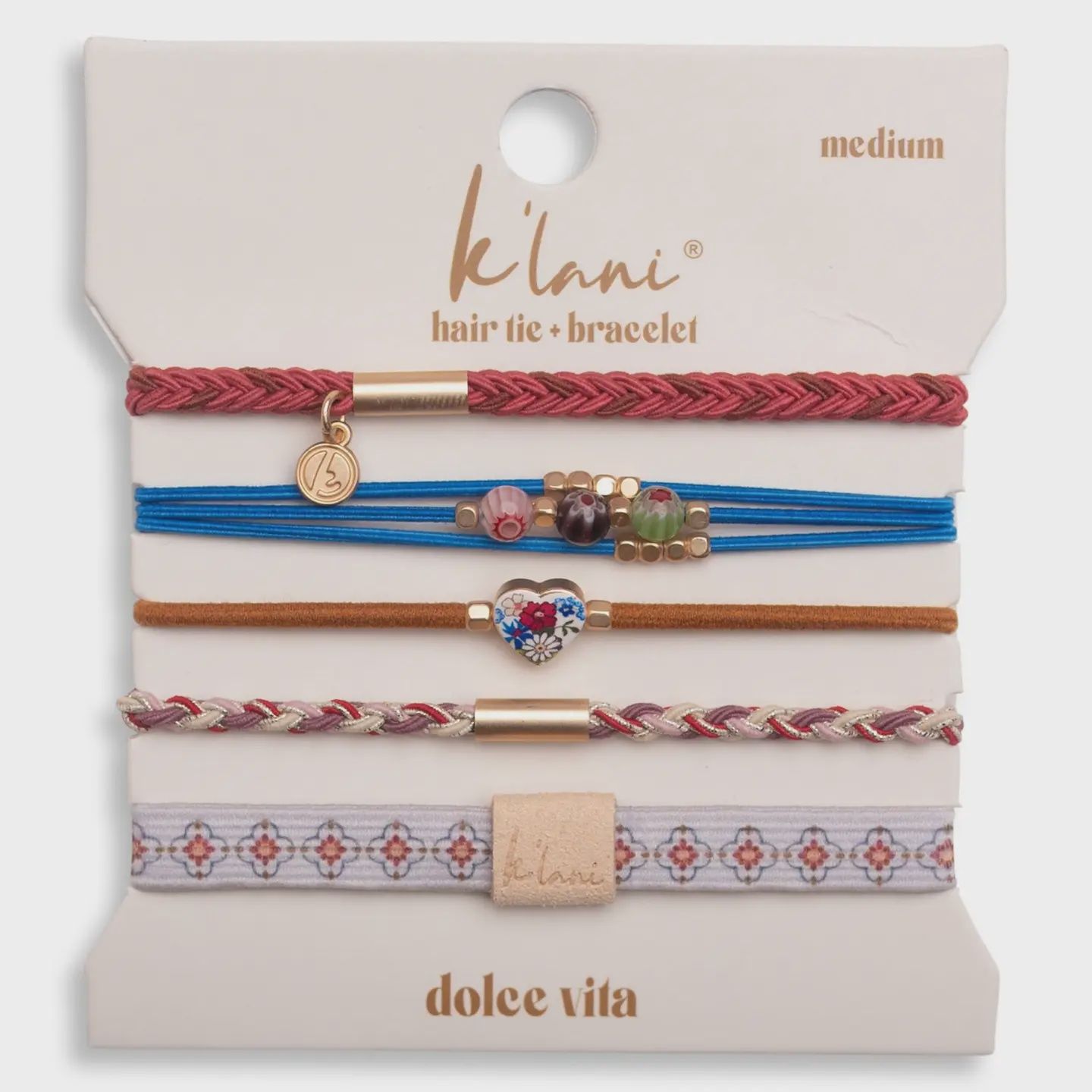"Dolce Vita" Floral Glass Beads with Gold Accents Hair Tie Bracelets