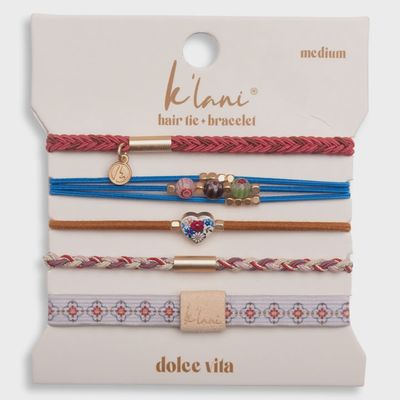 "Dolce Vita" Floral Glass Beads with Gold Accents Hair Tie Bracelets