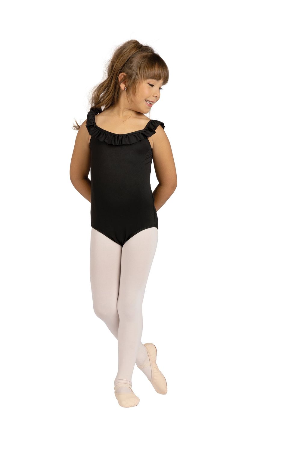 Kids Babe Ruffle Neck Leotard 25108C, Color: Black, Size: 2/4