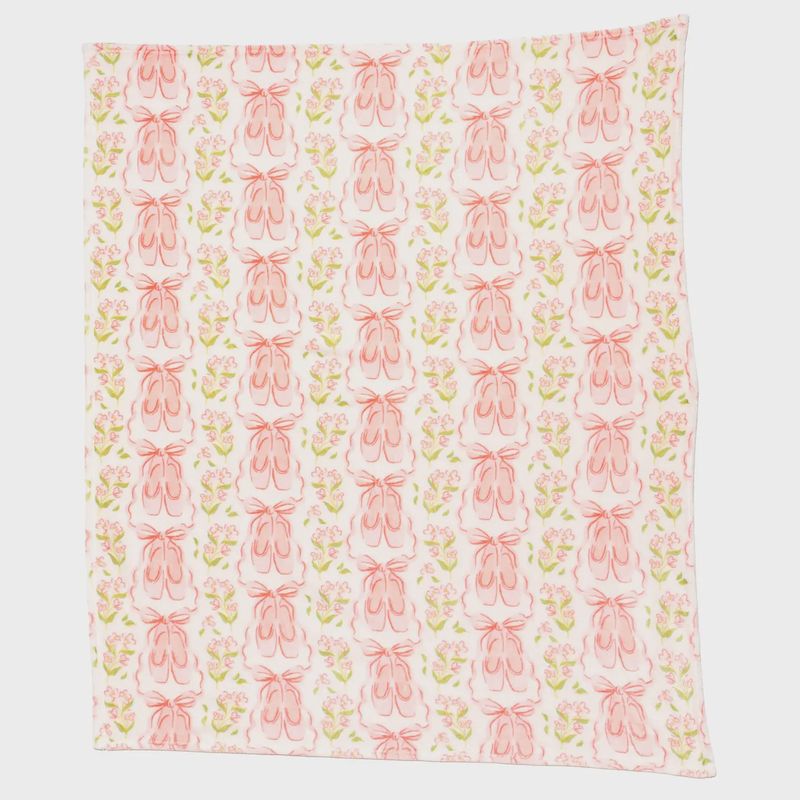 Pink Ballet Slippers &amp; Florals Fleece Throw Blanket
