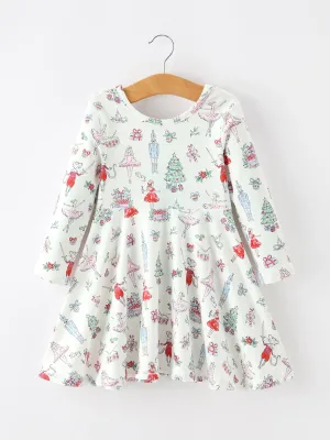 Christmas Girls Holiday Nutcracker Ballet-Inspired Print Dress
