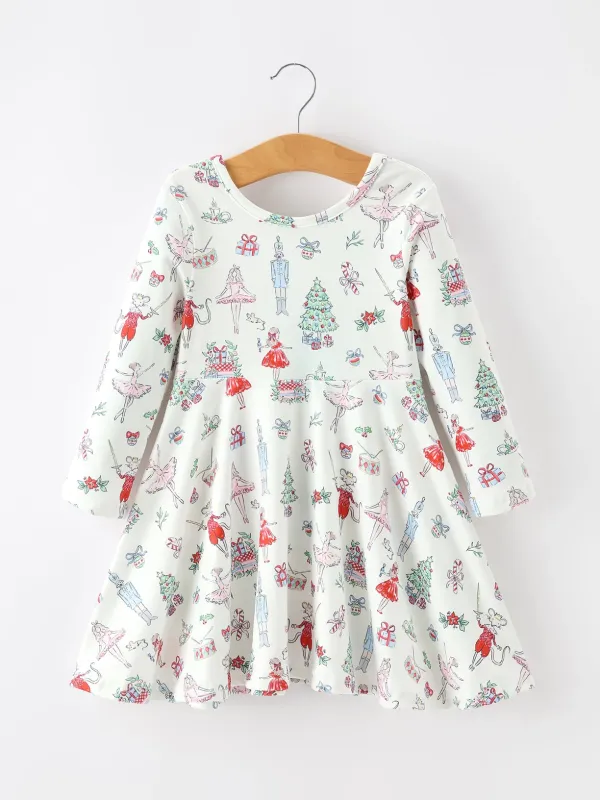 Christmas Girls Holiday Nutcracker Ballet-Inspired Print Dress