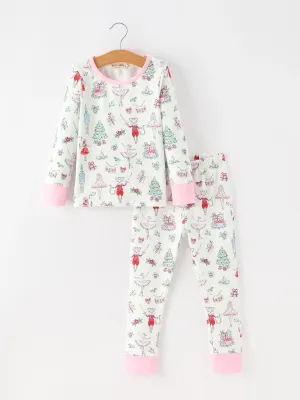 Christmas Girls Nutcracker Ballet Holiday Print Long Sleeves Pajama Set