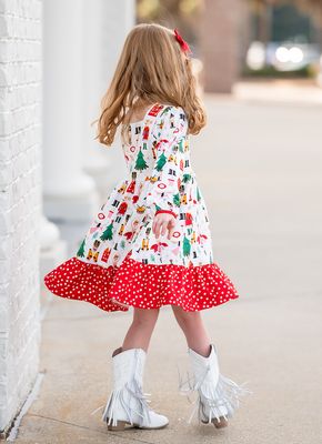 Cream Nutcracker Christmas Square-Neck Button-Front Dres