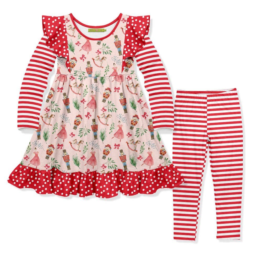 Kids Pink &amp; Red Nutcracker Dress &amp; Stripe Leggings