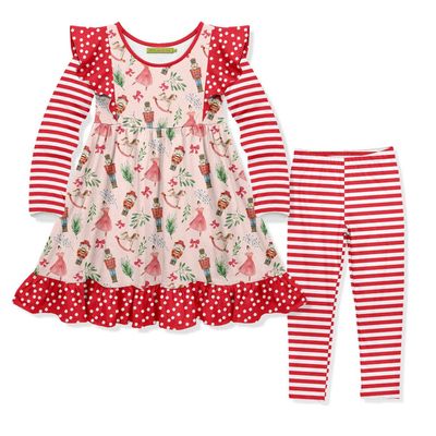 Kids Pink &amp; Red Nutcracker Dress &amp; Stripe Leggings