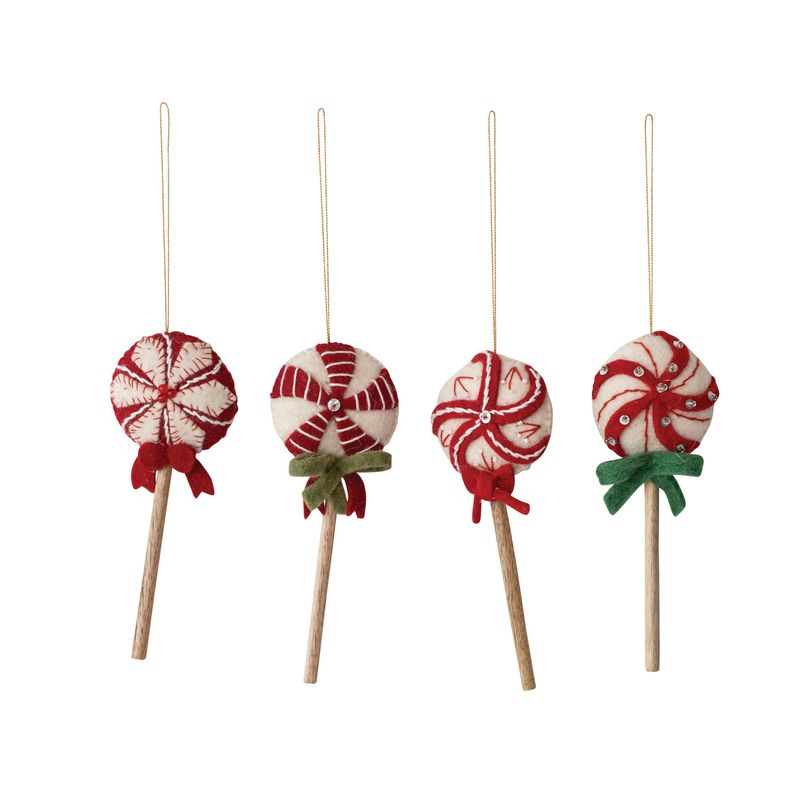 Handmade Wool Felt &amp; Mango Wood Lollipop Ornament with Sequins &amp; Beads XT1103A