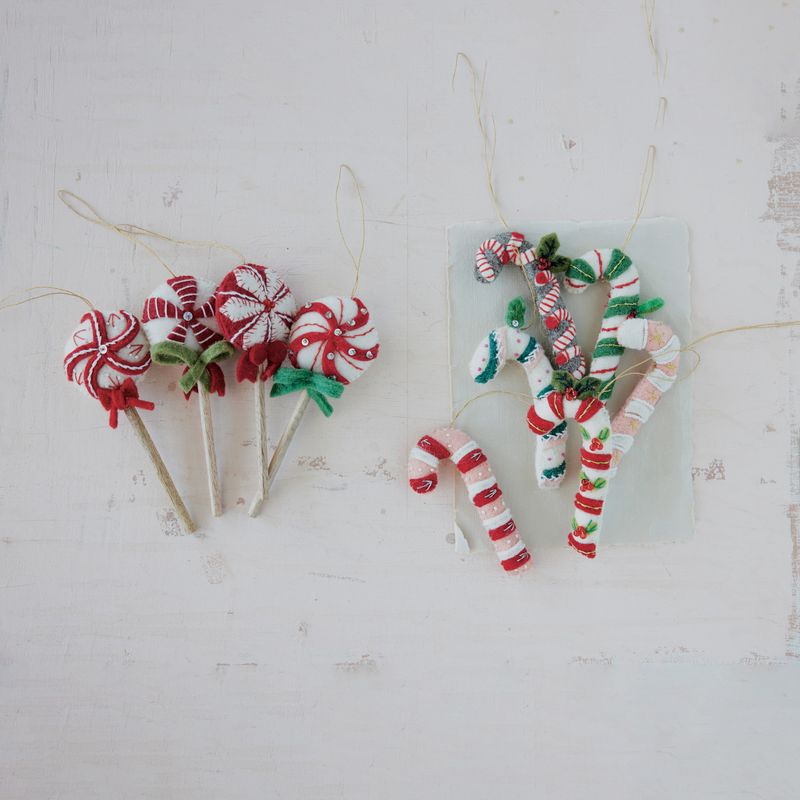 Handmade Wool Felt &amp; Mango Wood Lollipop Ornament with Sequins &amp; Beads XT1103A