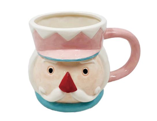 Hand-Painted Nutcracker Ceramic Mug XS8451A, Color: Pink/White
