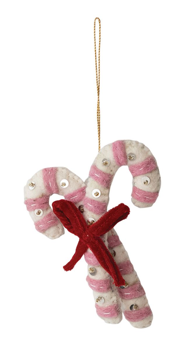 Handmade Wool Felt Candy Canes Ornament with Embroidery, Sequins &amp; Bow XT0210A, Color: Pink