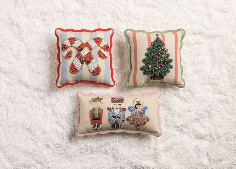 Mud Pie Mini Nutcracker Beaded Pillow