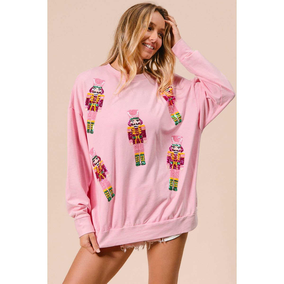 Pink Sequin Nutcrackers Christmas Sweatshirt