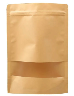 Kraft Stand Up Paper bag with window and ziplock pouch