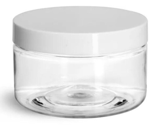 Low Profile  Plastic Jars with Lids - 8oz, Cover Color: White