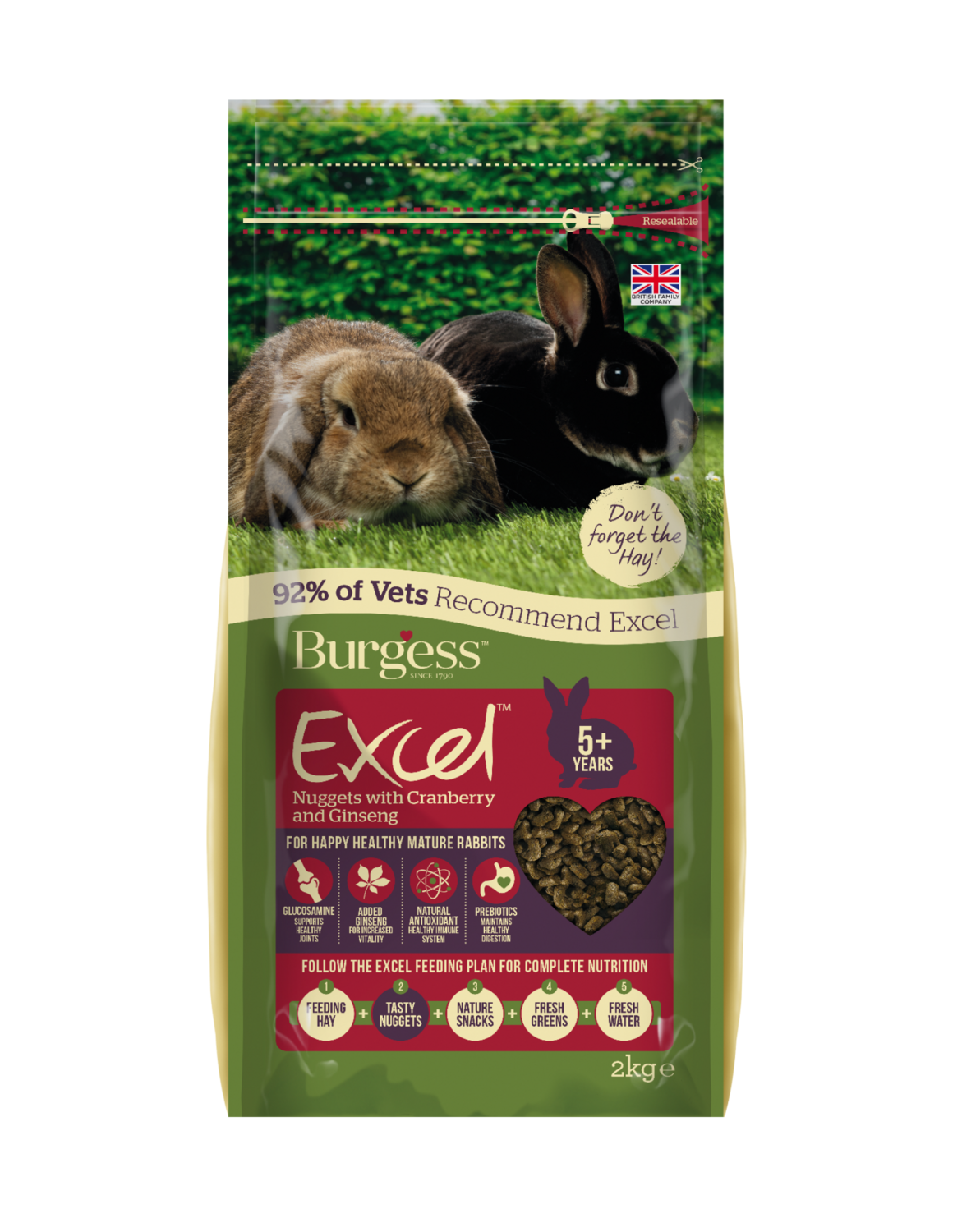 BURGESS Excel Nuggets with Cranberry &amp; Ginseng for Mature Rabbits 2KG