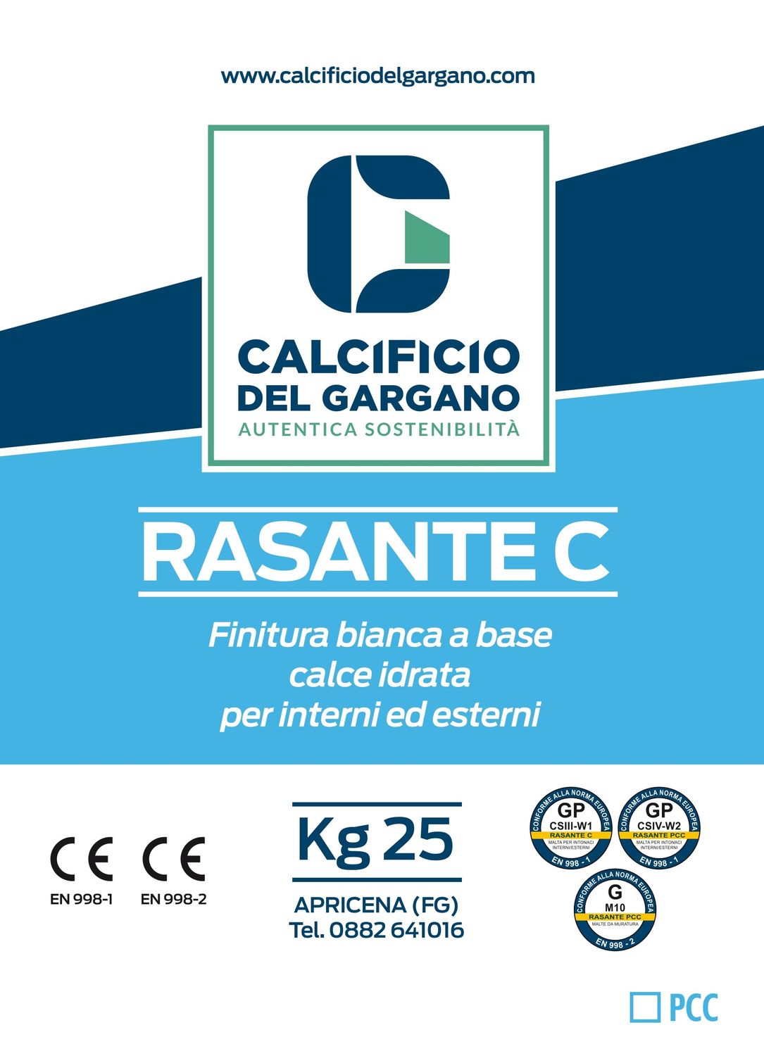 RASANTE PCC KG 25 - ADESIVO E RASANTE BIANCO PER BLOCCHI IN CEMENTO CELLULARE ESPANSO - CALCIFICIO DEL GARGANO