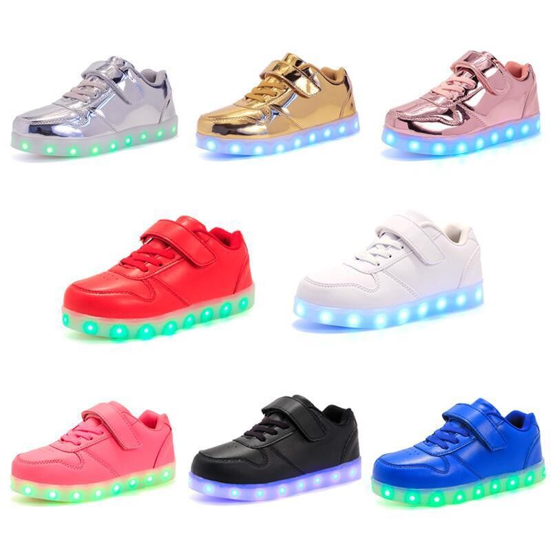 Sapatos leves infantis LENew D da moda, recarregáveis ​​por USB, para estudantes, meninos e meninas, sapatos emissores de luz com fivela única