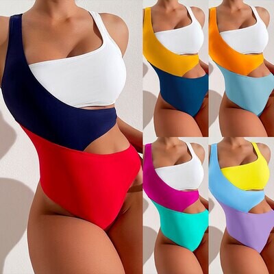 Color Contrast One-piece Conservative Bikini Hot Spring Swimwear