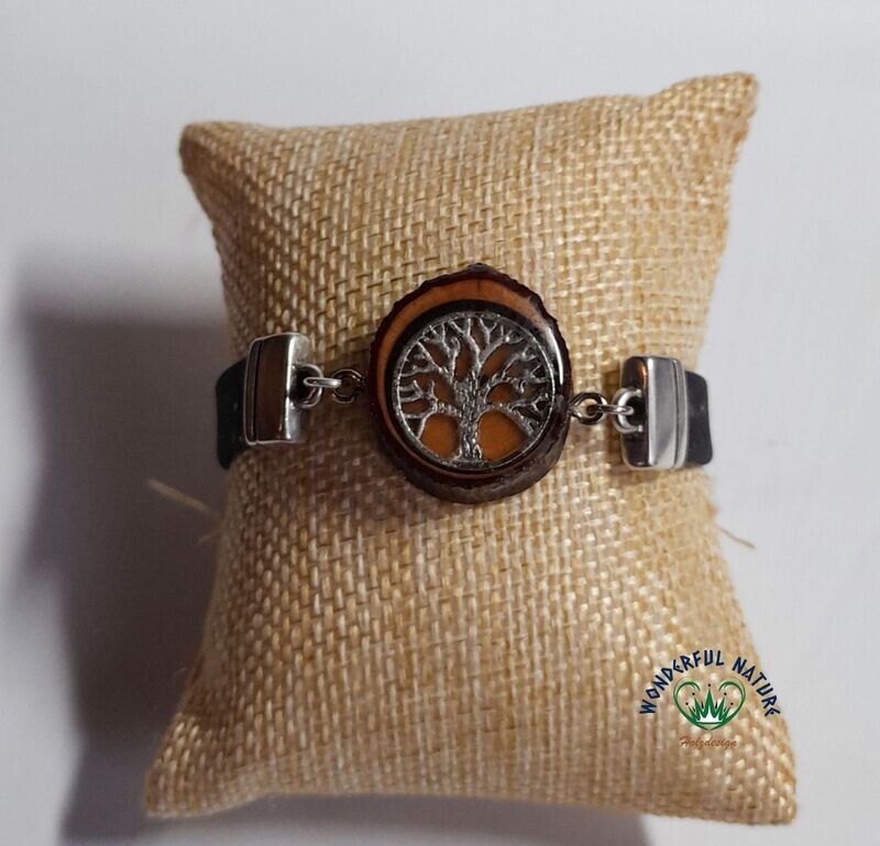 Kork /Holz Armband Lebensbaum mit Magnetverschluss Schwarz