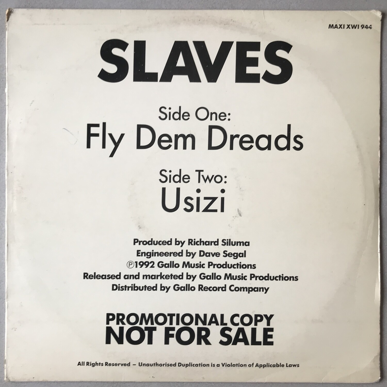 Slaves – Fly Dem Dreads/Usizi (12”) (Promo)