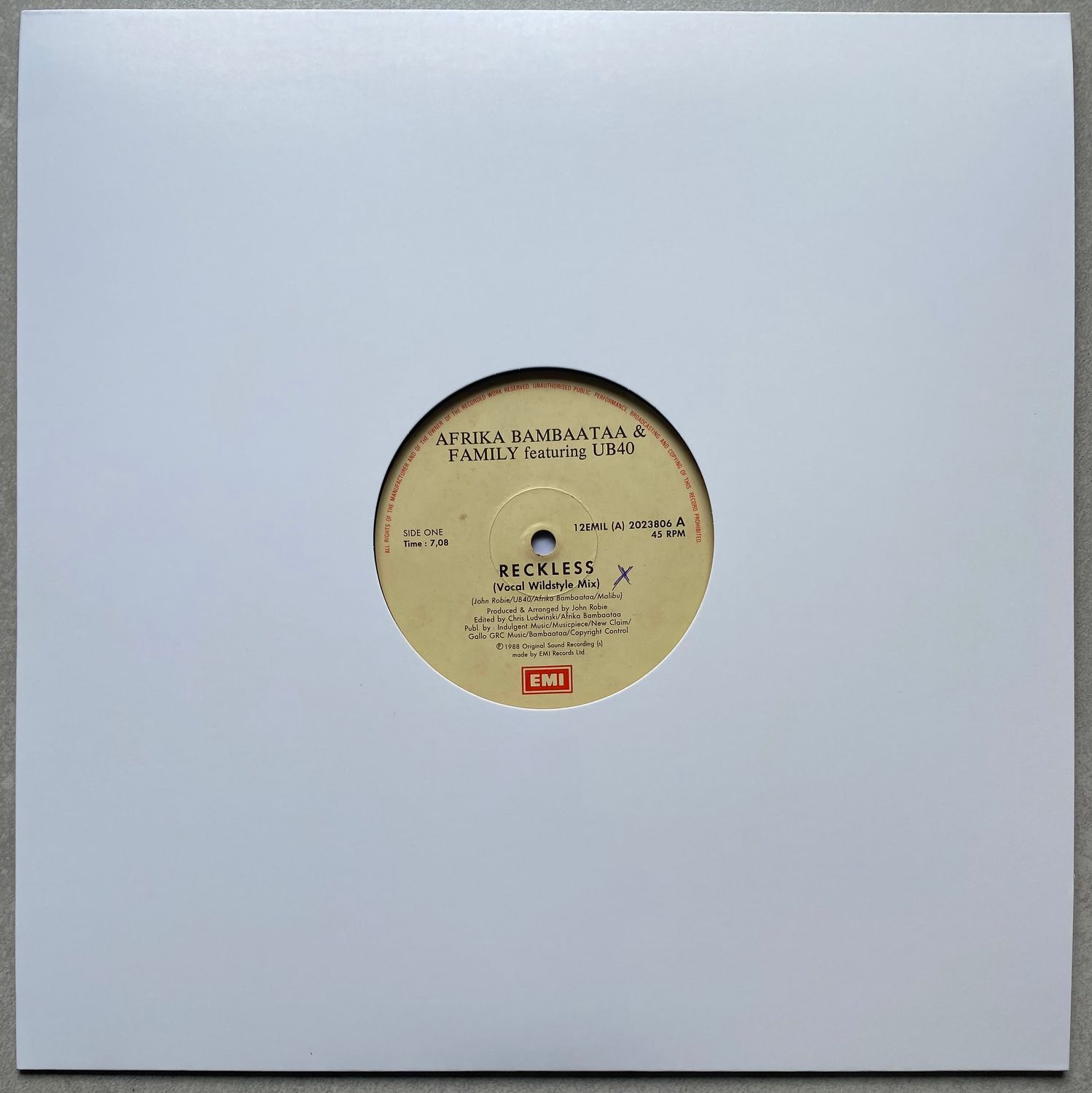 Afrika Bambaataa &amp; Family Featuring UB40 – Reckless (Vinyl)