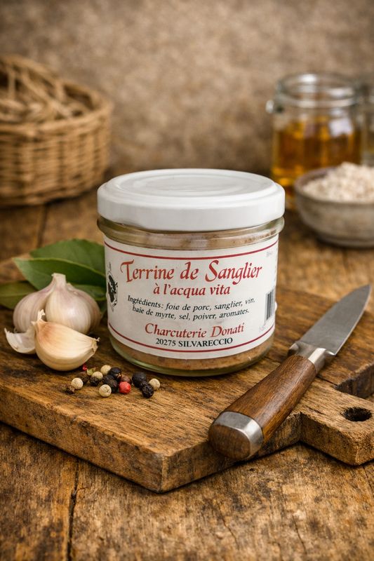 TERRINE SANGLIER, EAU DE VIE       ARTISANALE 0.100 grs