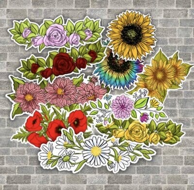 Flower Stickers, Dahlias, Sunflowers, Poppies, Roses