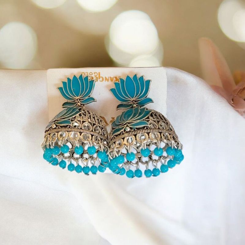 Blue lotus jhumka earrings
