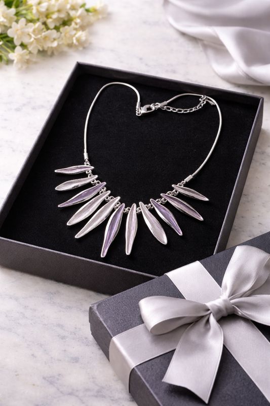 Silver-tone  purple and pink floral chain necklace