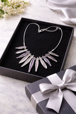 Silver-tone  purple and pink floral chain necklace